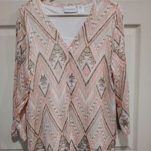 Alfred Dunner Zigzag Blouse - Peach and Taupe